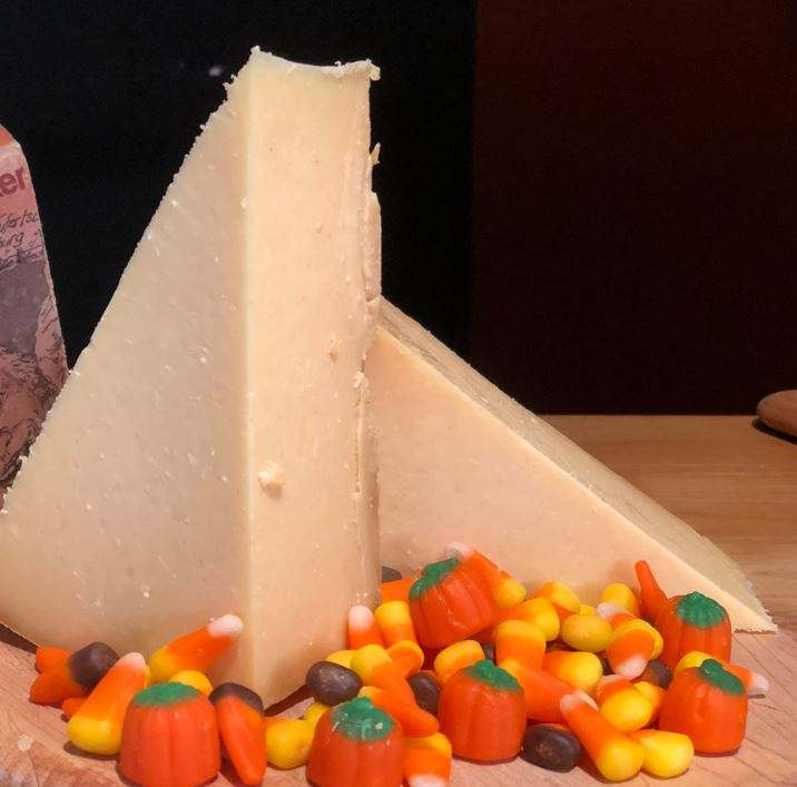 upclose image of cheese paired with halloween candy