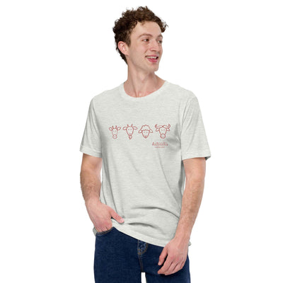 Unisex t-shirt with animal milk illustrations, soft and lightweight.