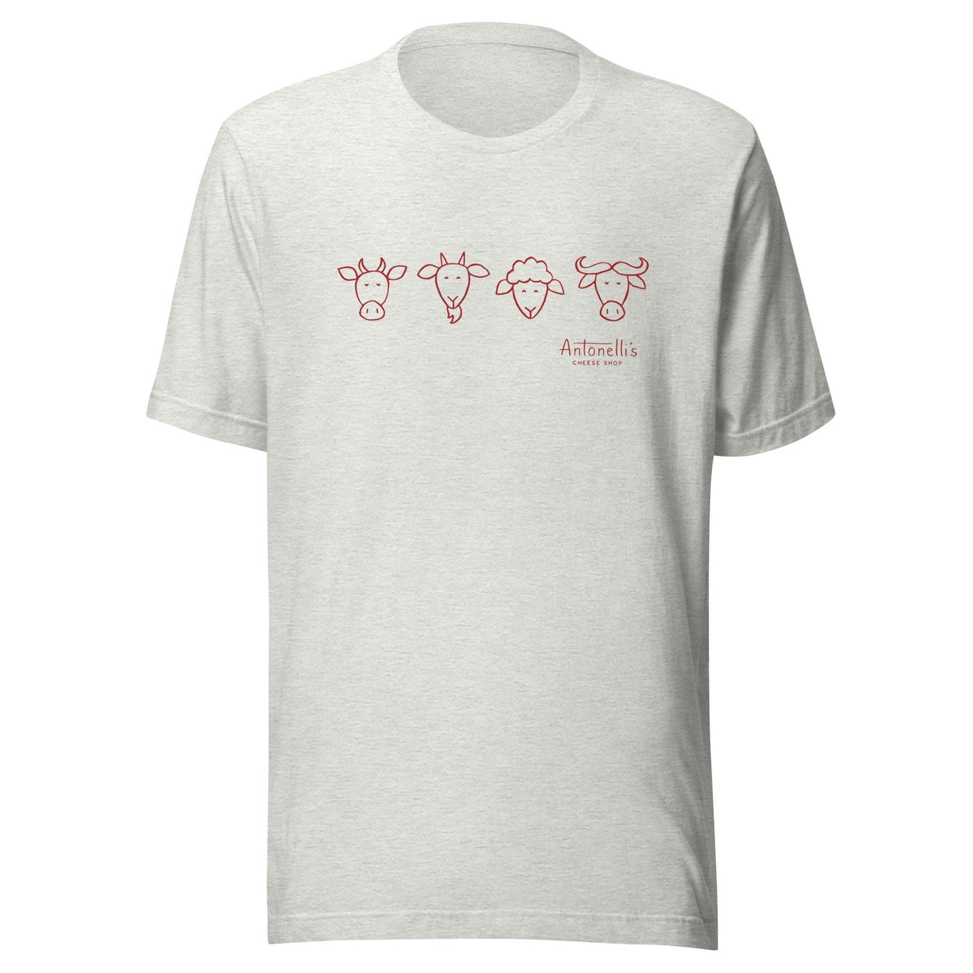 Unisex t-shirt with animal milk types illustration, soft and lightweight fabric.