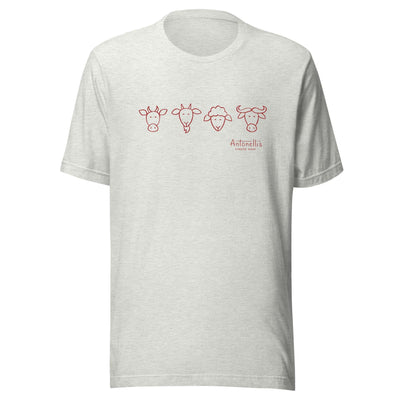 Unisex t-shirt with animal milk types illustration, soft and lightweight fabric.