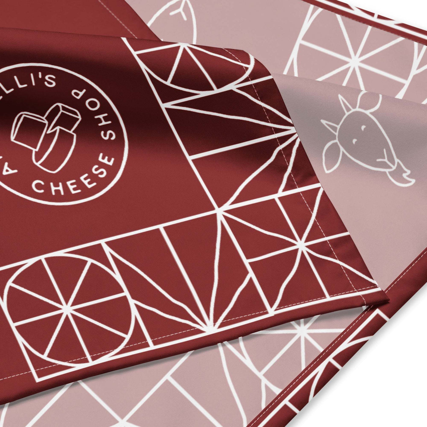 All-over print bandana with geometric patterns, multifunctional polyester fabric.
