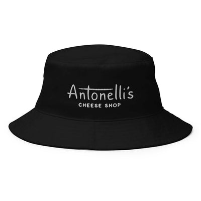 Antonelli's Cheese Bucket Hat, 100% cotton twill, black, breathable with sewn eyelets, one size fits most.