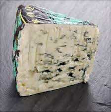 Roquefort cheese with blue-green veining, Gabriel Coulet, creamy texture.