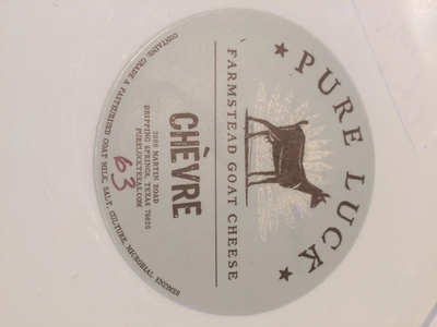 PLAIN CHEVRE from Pure Luck Dairy, fresh goat cheese from Dripping Springs, TX.