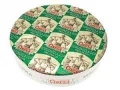Gorgonzola Dolce DOP Ciresa cheese wheel with green and cream packaging.