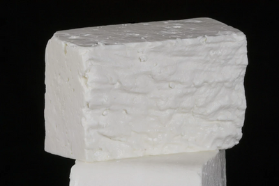 Feta cheese from Pure Luck Dairy, Dripping Springs, TX, crumbly texture.