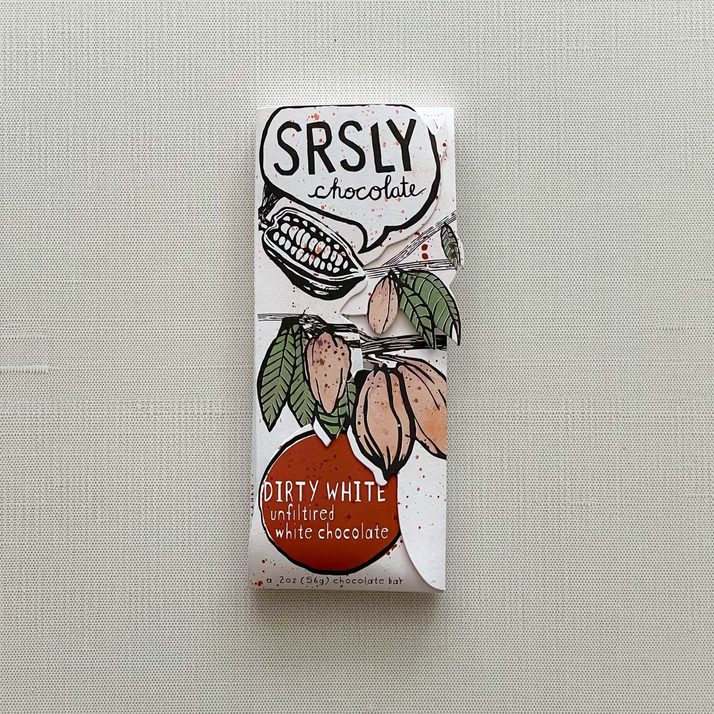 DIRTY WHITE SRSLY Chocolate bar from Austin, TX with unfiltered cacao.