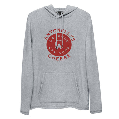 Gray unisex Antonelli's lightweight hoodie with Antonelli's cheese logo.