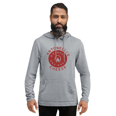 Gray unisex lightweight hoodie by Antonelli's featuring front pouch pocket and drawcords.