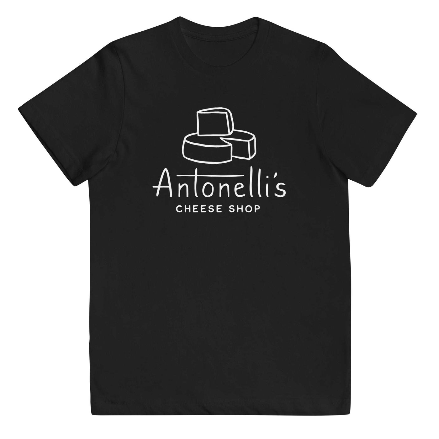 Youth Antonelli's Cheese Logo jersey t-shirt in black with soft, ring-spun cotton fabric.
