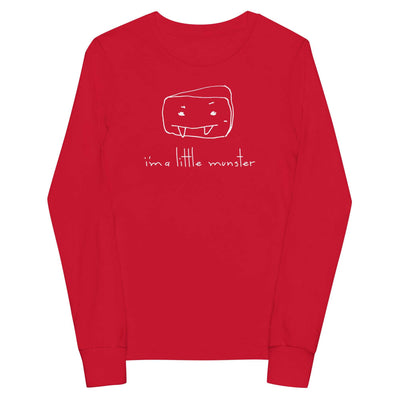 Red Youth "I'm a Little Munster" long sleeve tee with graphic design and ribbed cuffs.